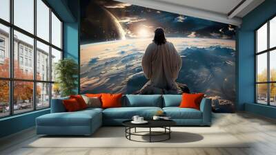 Jesus as the redeemer watching over the earth from space,  Wall mural